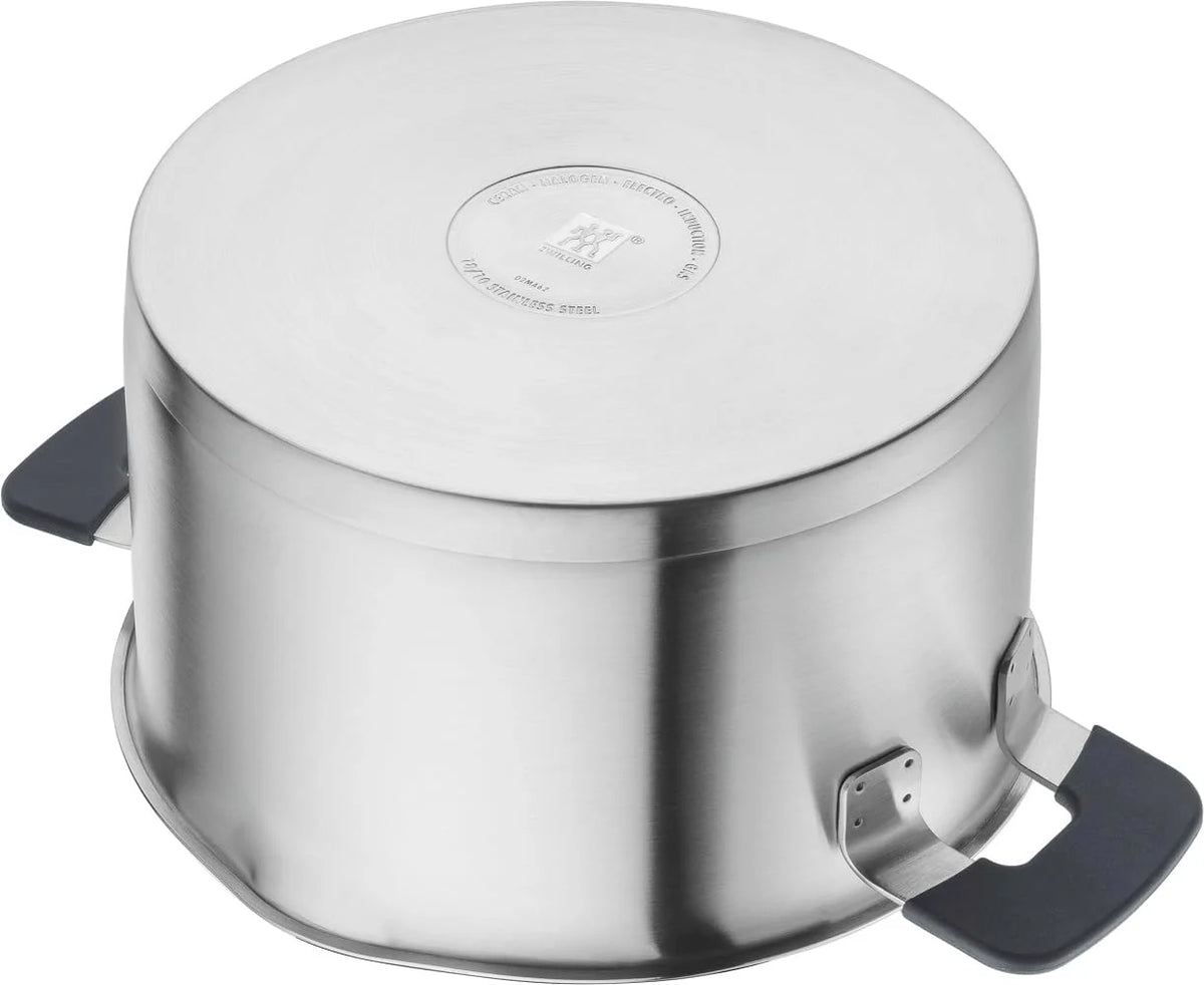Juego de utensilios de cocina ZWILLING Simplify de 5 piezas, modelo 2026, con boquilla para verter, asas que se mantienen frías, apto para inducción, acero inoxidable, color plata.