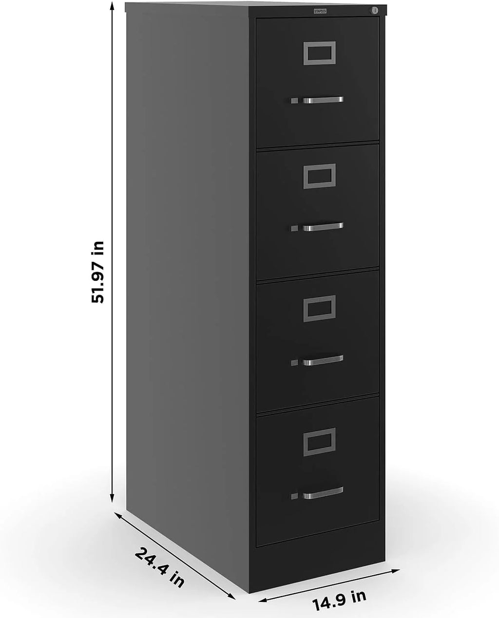 2026 STAPLES 4-Drawer File Cabinet, Lockable, Black, 25"D x 15"W
