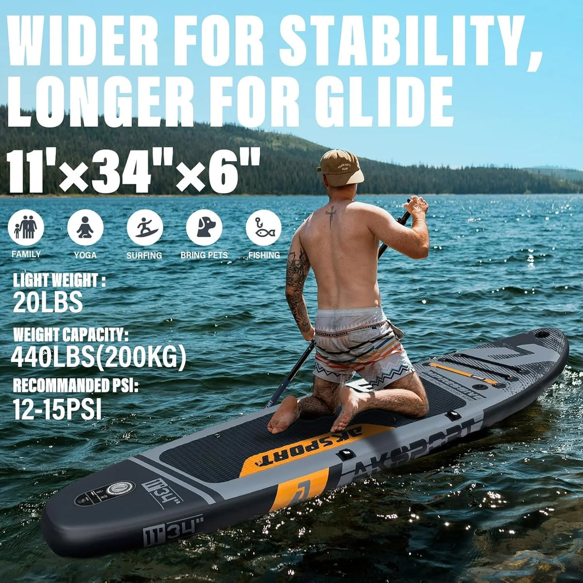 2026 AKSPORT Tabla hinchable de surf de remo, tabla de surf hinchable con todos los accesorios, diseño ancho y estable, tabla antideslizante, tabla de remo para jóvenes y adultos