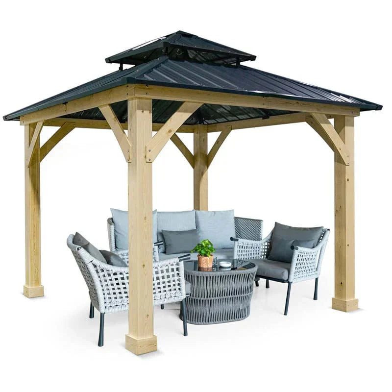 2026 10 X 10 Ft Outdoor Patio Hardtop Gazebo With Wood Frame Amp 2 Tier Metal Roof All Weather Gazebo Pergolas Shelter
