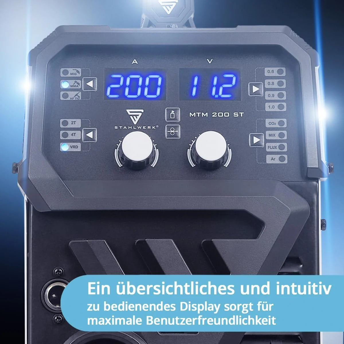 Máquina de soldadura por arco metálico con gas combinada STAHLWERK 3 en 1 MTM – 200 ST 2026 – Equipo completo – TIG, MIG/MAG, MMA/Stick hasta 200 A, alimentación de alambre sinérgica, accionamiento de 4 rodillos, adecuada para alambre tubular, acero