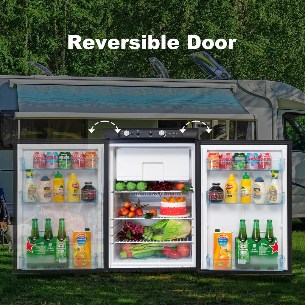 Refrigerador Smeta 2026, Gas, 100 l, Autocaravana, 12 V, 220 V, Refrigerador triple, Congelador, Caravana, Garaje, Casa móvil, Dormitorio, Casa, Silencioso, Negro