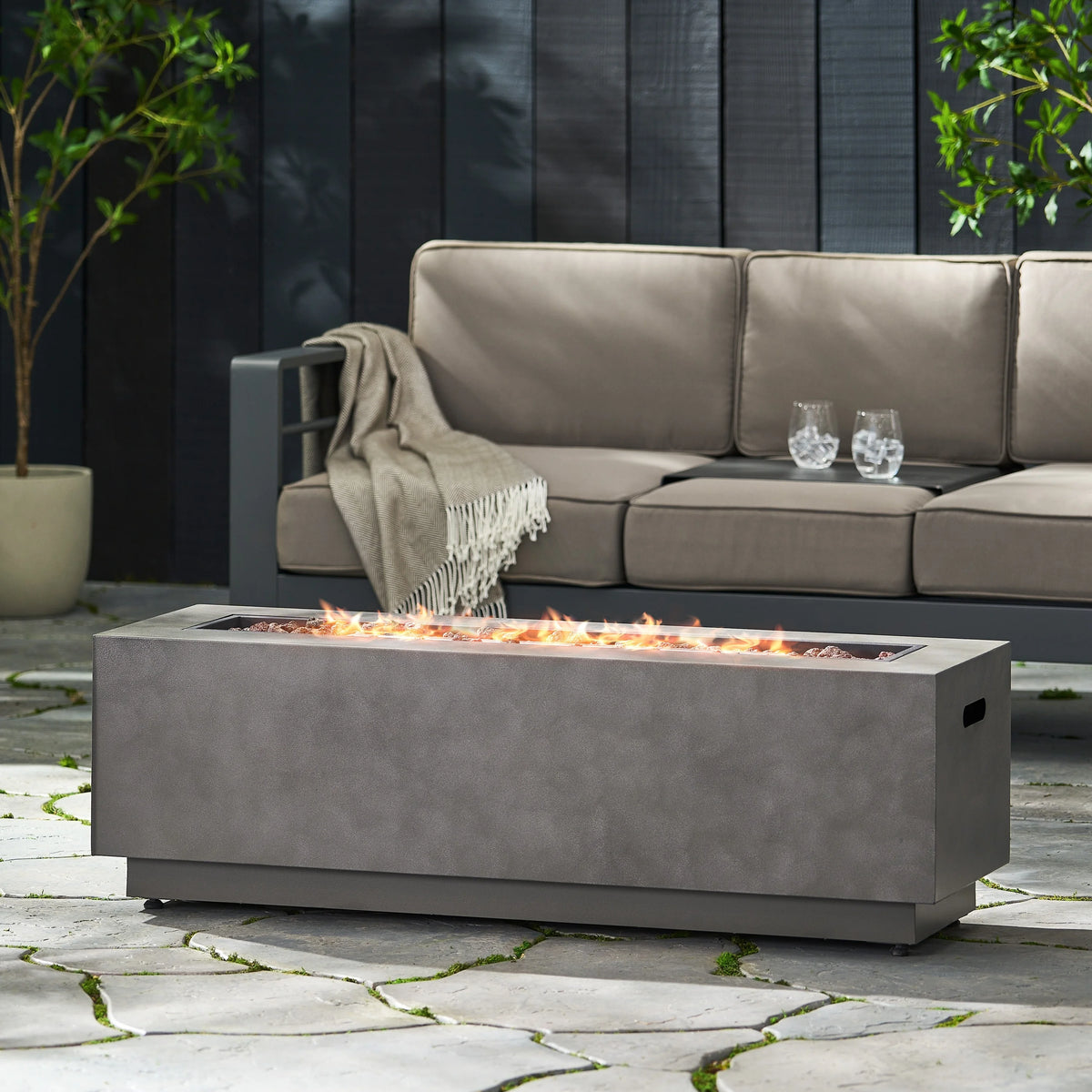 2026 Christopher Knight Home Wellington Outdoor 50,000 BTU Rectangular Fire Pit (No Tank Holder) by  Brushed Brown