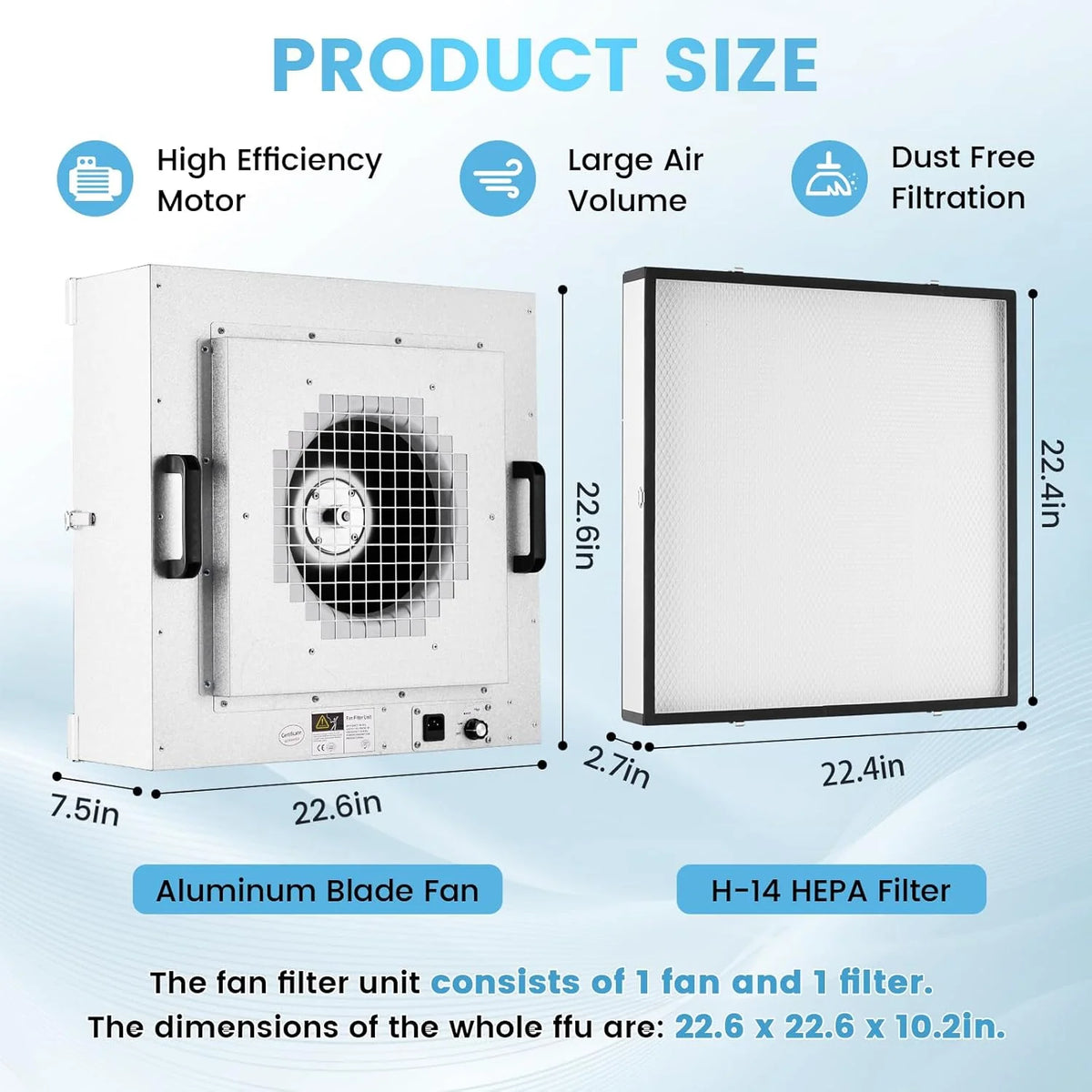2026 Yjingrui Laminar Flow Hood H 14 Hepa Filter with Safety Locks Class 100 Iso Class 5 Cleanliness Fan Filter Unit 22 6X22 6IN Flow Hood Mycolo