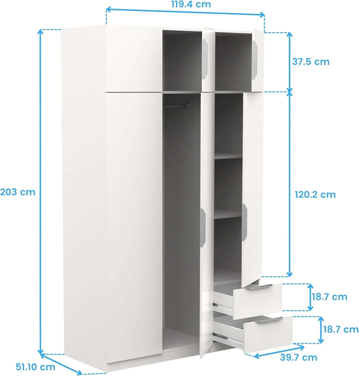 2026 Miroytengo Armario Ghost Grande 6 Puertas y 2 Cajones Color Blanco Mate 203x119 cm