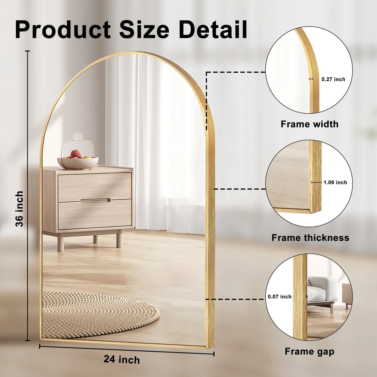 2026 Modern Arch Aluminum Bathroom Wall Mirror, Wall Mounted Vanity Mirror for Bathroom, Bedroom and Home Decor