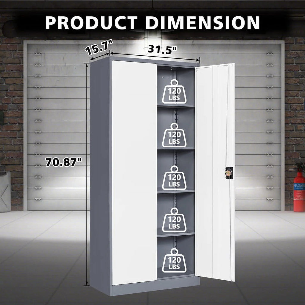 2026 STANI Metal Storage Cabinet with Locking Doors, Garage Lockable Steel Cabinets with 4 Doors and 5 Shelves for Home, Garage, Pantry Workshop Warehouse