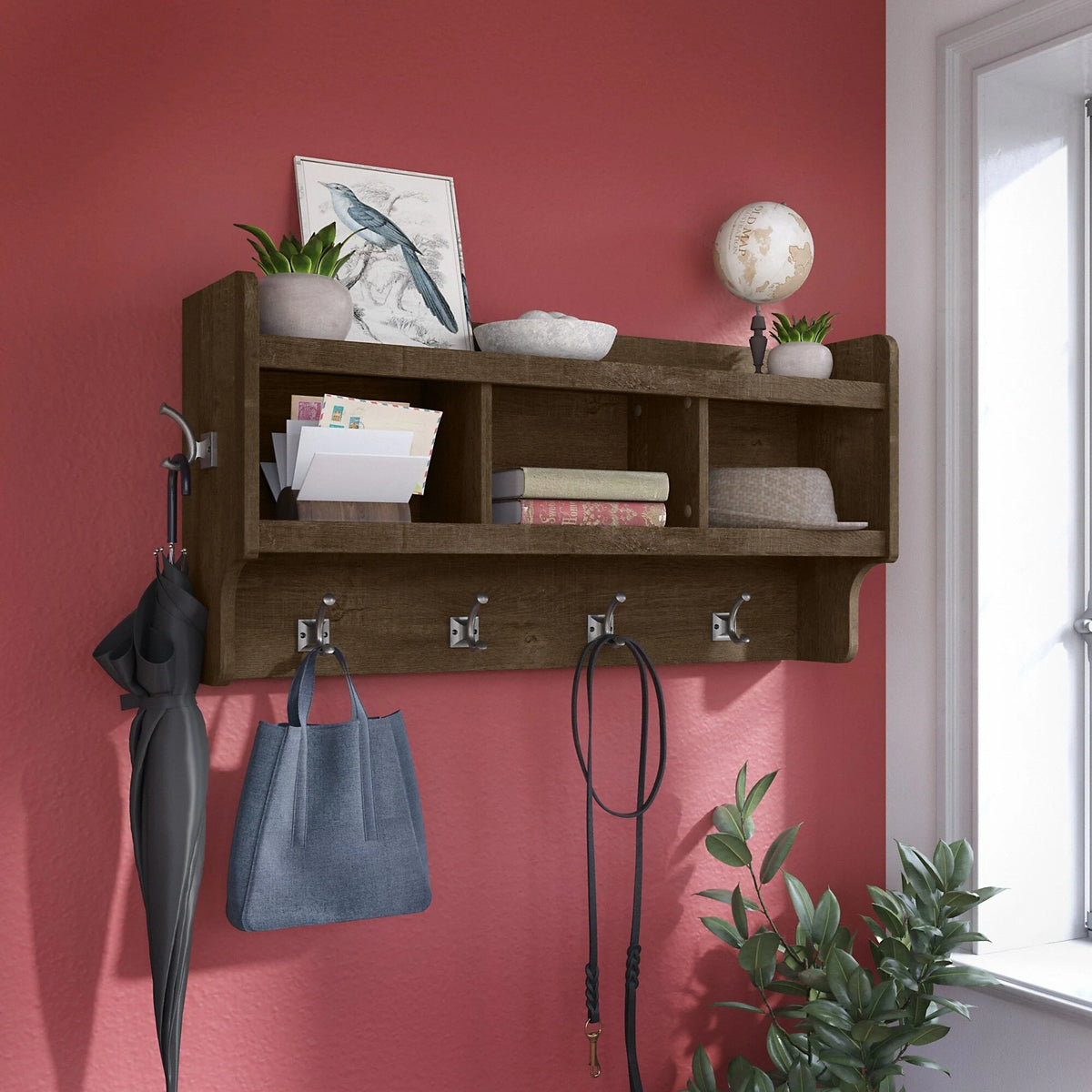 2026 40 Inch Wall Mounted Coat Rack with Shelf, Wooden Entryway Storage and Hanging Organizer