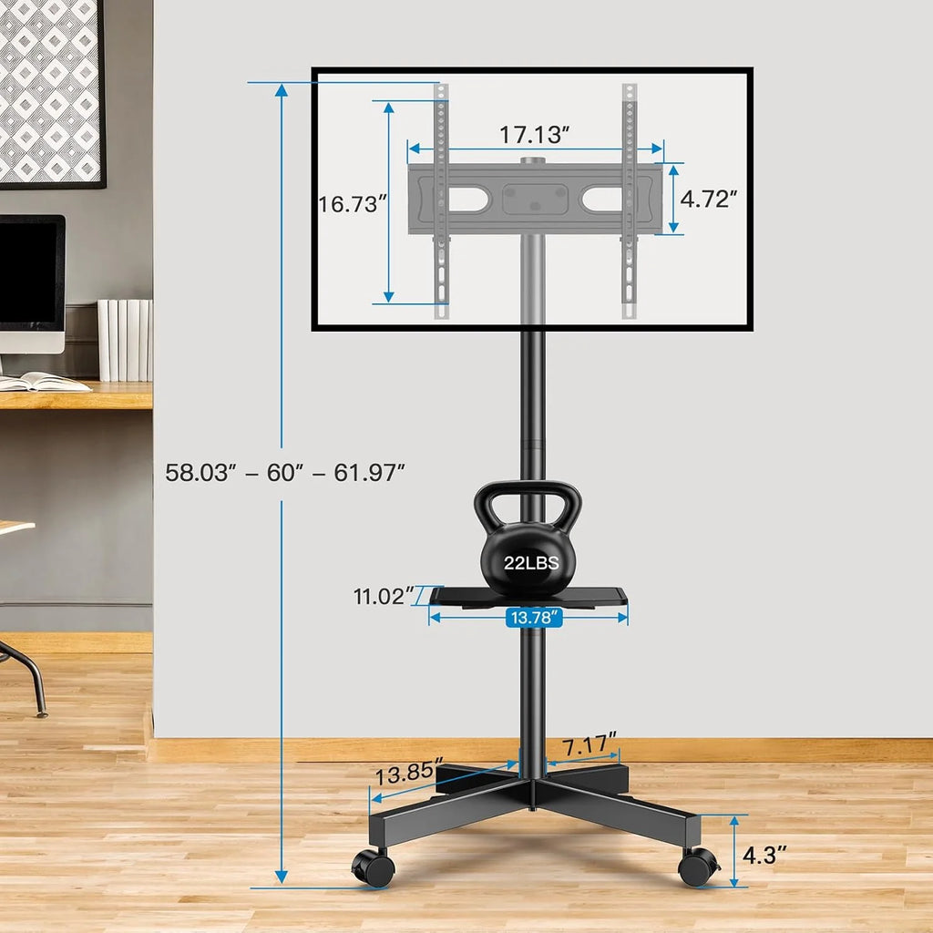 2026 Perlesmith Mobile TV Stand for 23 60 Inch Lcd LED Flat Curved Panel Screen Tvs Tilt TV Cart Holds Up to 88LBS Portable Stand with Laptop She