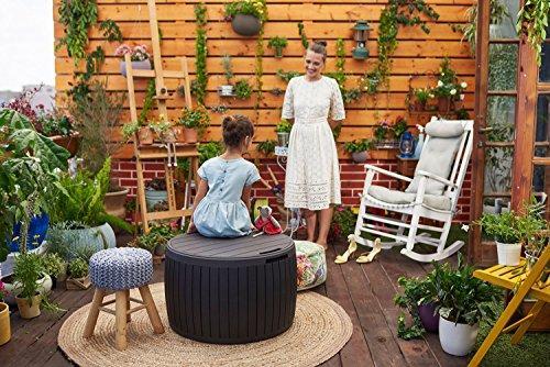 2026 37 gallon Round Deck Box, Patio Table for Outdoor Cushion Storage, Brown