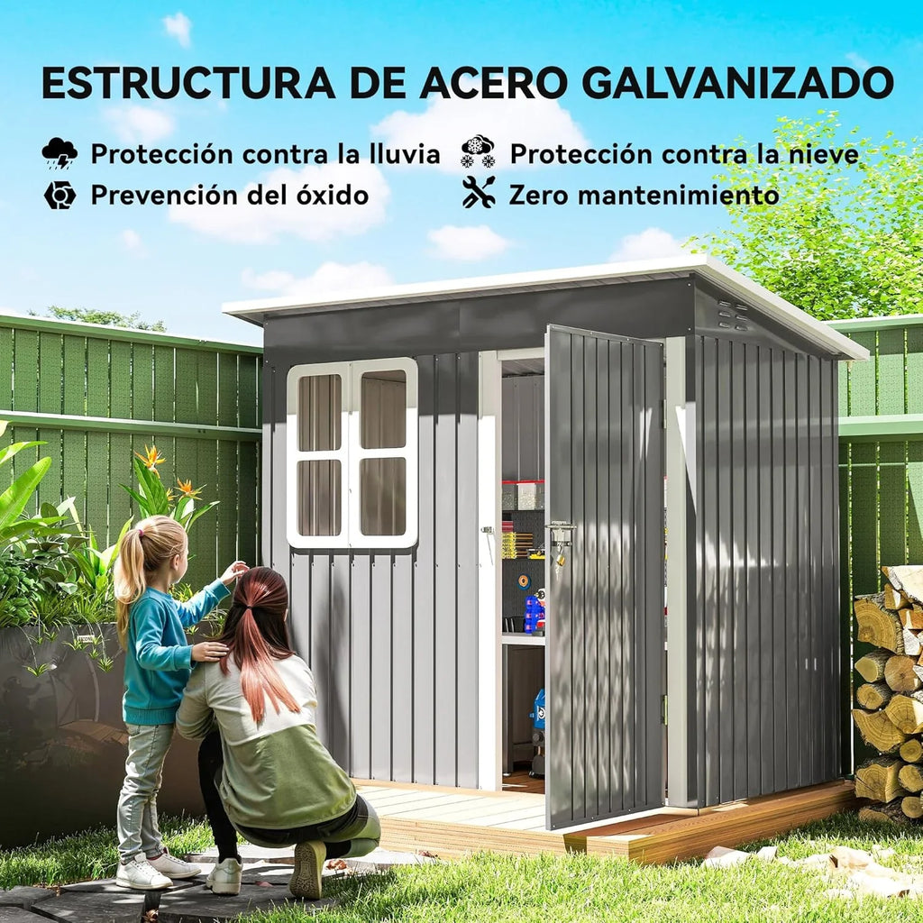2026 Outsunny Caseta de Jardín Exterior, 2,55 m² 221x133x190 cm, Cobertizo de Jardín Exterior Metálico con Ventana, Puerta con Cerradura y Ventilaciones, para Almacenamiento de Herramientas, Gris Oscuro