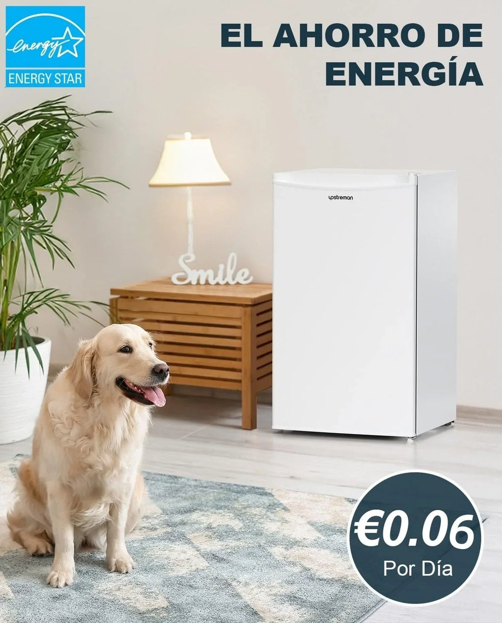 2026 Upstreman Frigorífico con Congelador, Nevera Pequeña 91L Compacta – Mini Frigorífico Blanco, Eficiencia Energética E, Silencioso, Ideal para Dormitorio, Oficina o Cocina Blanco – BR321