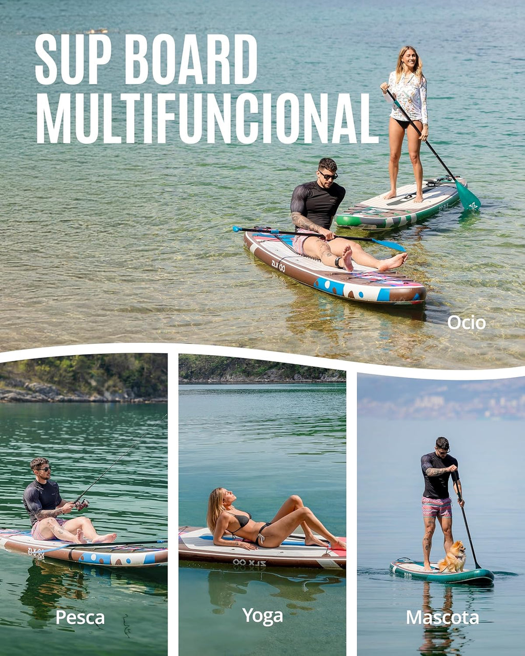2026 ZLX Tabla de Surf de Remo con Asiento de 320 cm, Inflable, para Adultos, Apta para Principiantes, Amplia y Estable, Antideslizante