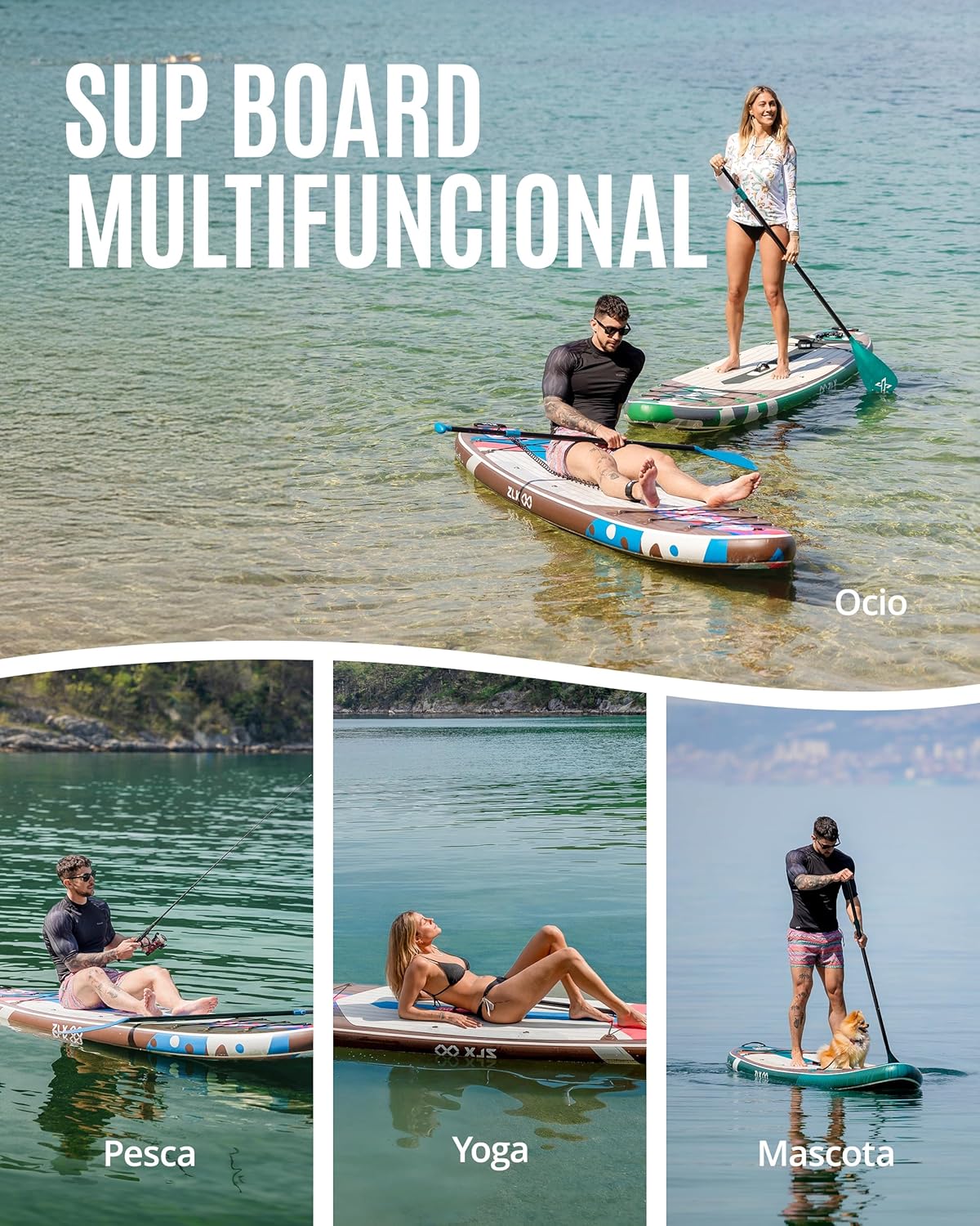 2026 ZLX Tabla de Surf de Remo con Asiento de 320 cm, Inflable, para Adultos, Apta para Principiantes, Amplia y Estable, Antideslizante