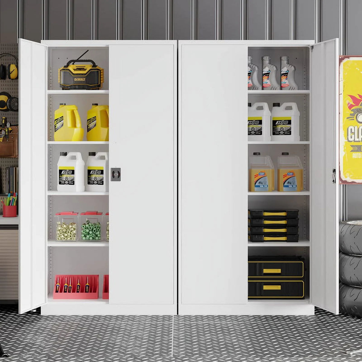 2026 STANI Metal Storage Cabinet with Locking Doors, Garage Lockable Steel Cabinets with 4 Doors and 5 Shelves for Home, Garage, Pantry Workshop Warehouse
