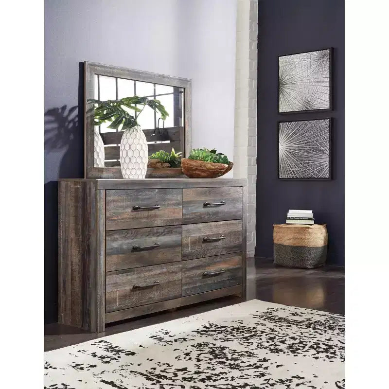 2026 Cómoda de 6 cajones – Cajonera rústica industrial para dormitorio con acabado de madera rústica.