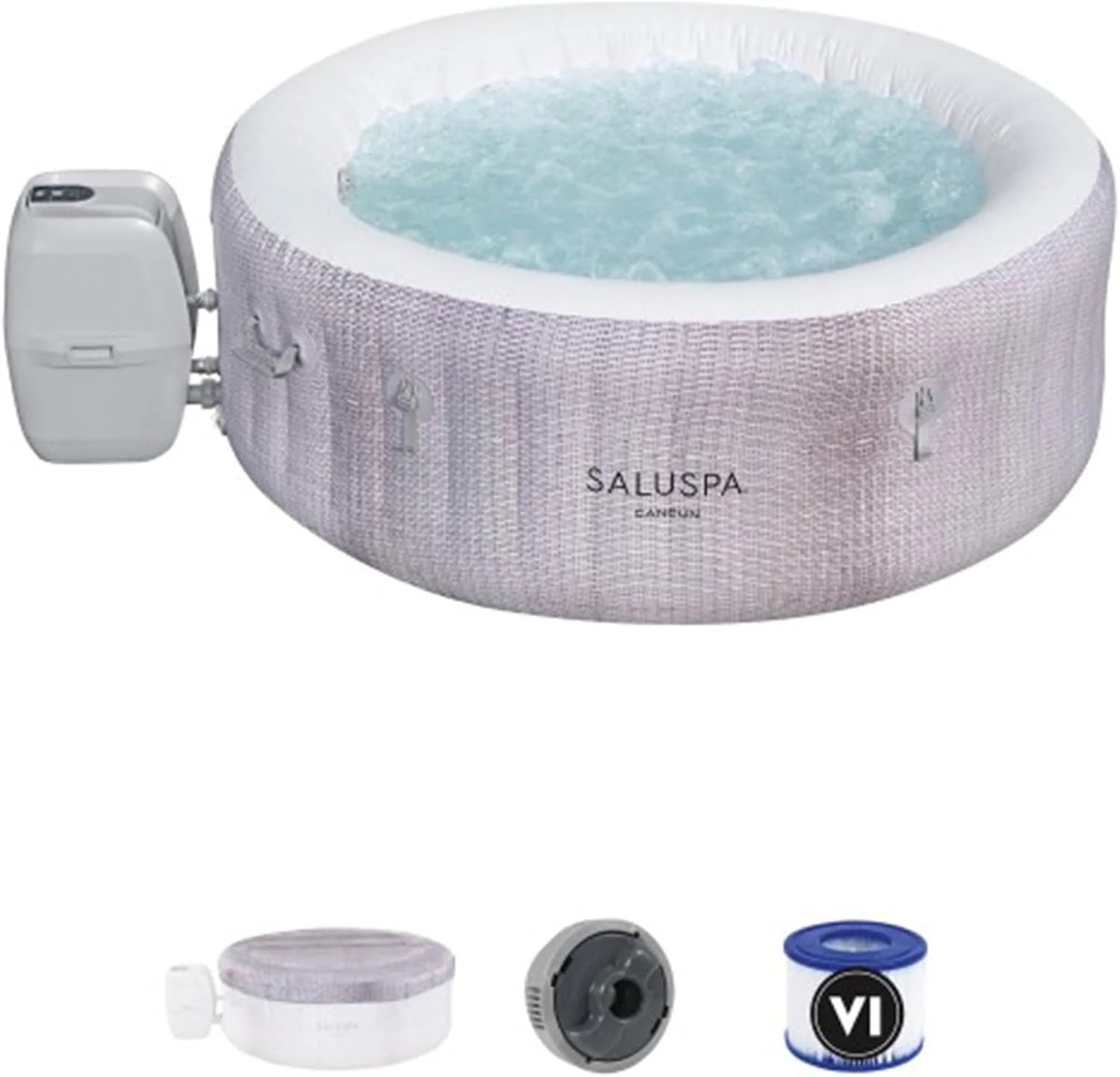 2026 Large Round 2 to 4 Person Inflatable Hot Tub Portable Outdoor Spa with 120 Airjets and Energysense Cover, Grey
