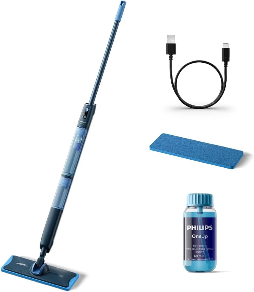 Fregona eléctrica Philips OneUp Serie 5000 (2026): suelos 2 veces más limpios², fregado 2 veces más rápido, dos niveles de humedad para suelos duros y delicados, inalámbrica con articulación giratoria de 360° (XV5113/01).