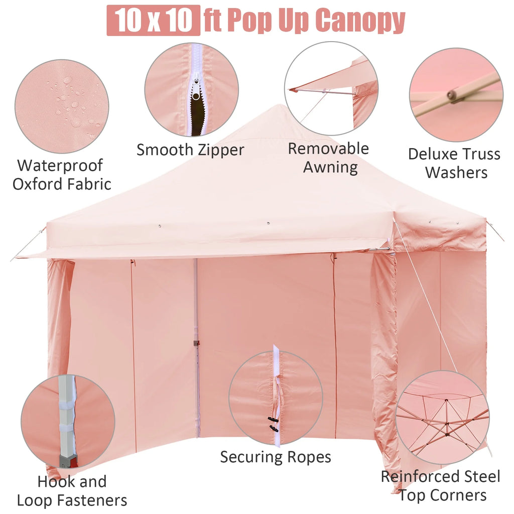2026 Patiojoy 10x10ft Pop up Tent, 4 Height Adjustment Folding Camping Tent with Awning Blue