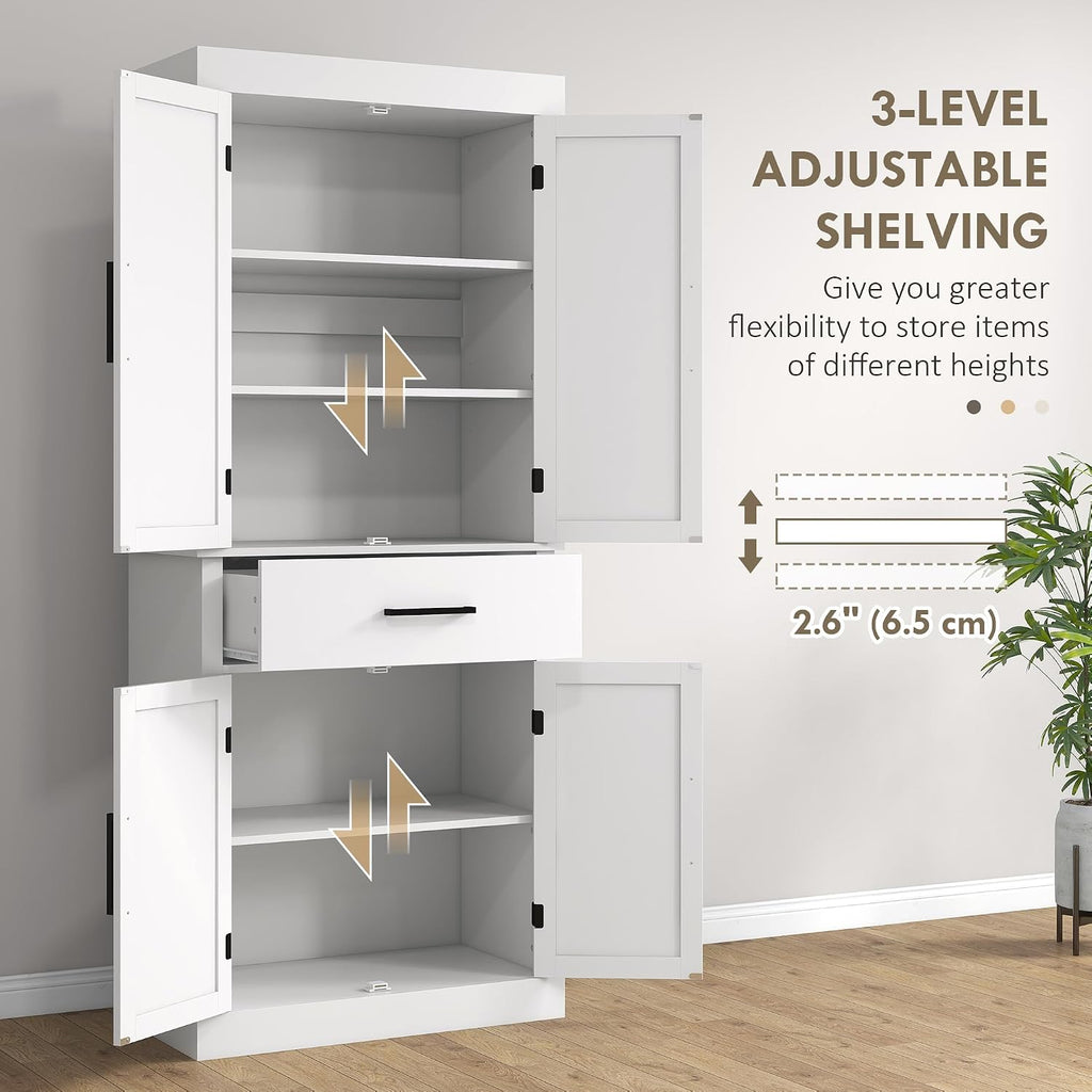 2026 72" Tall Kitchen Pantry Cabinet Adjustable Shelves Barn Doors White