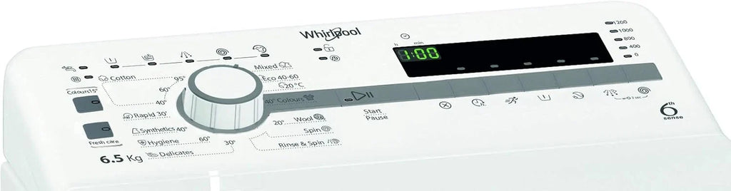 2026 Whirlpool – Lavadora carga superior 6.5 kg TDLR 65230SS EU/N blanco, 1200 rpm, tecnología 6th sense y freshcare, motor universal, eficiencia NEL D
