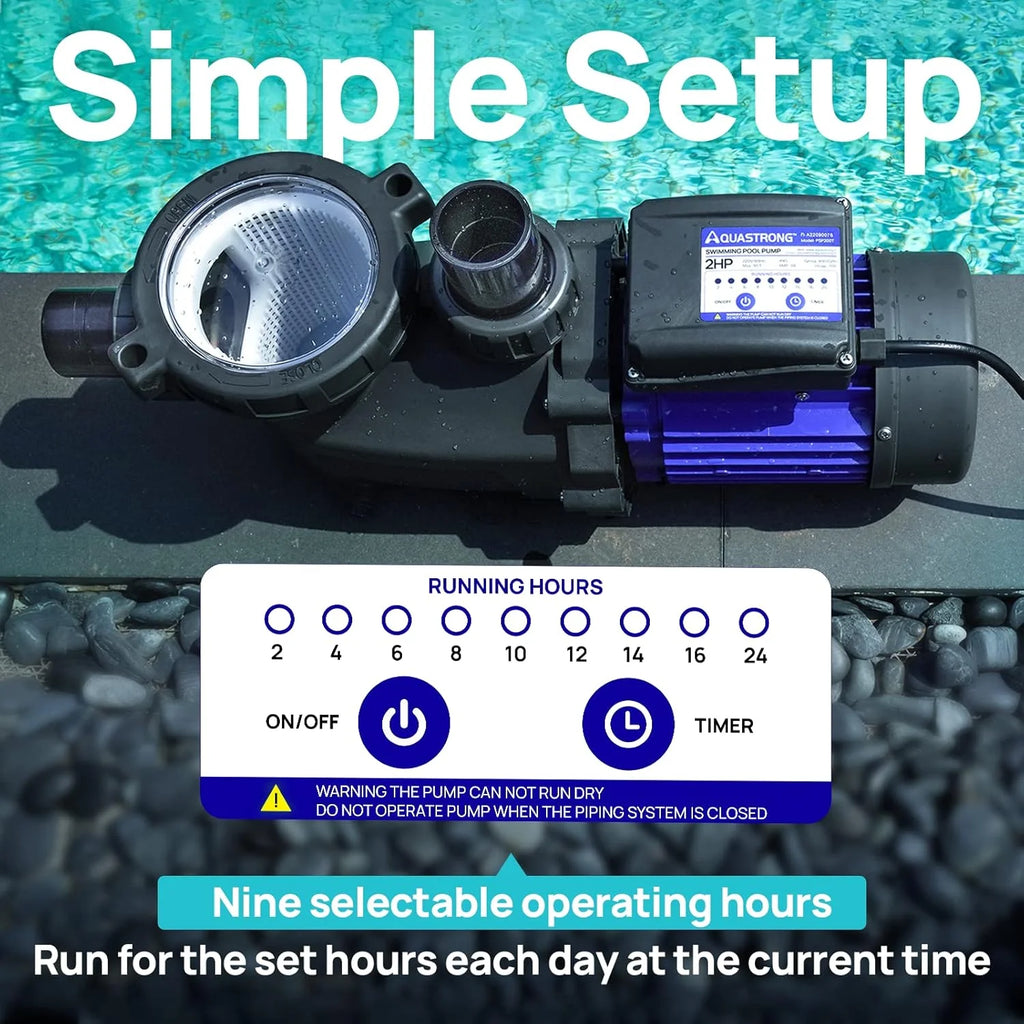 2026 Aquastrong in Above Ground Pool Pump High Flow with Timer 2HP 8917 Gph 220V