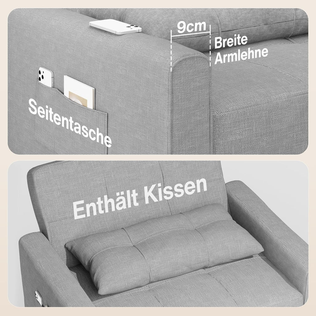 Sillón reclinable Bealife 2026, sillón cama con respaldo ajustable, sillón para TV, sofá cama plegable, sillón reclinable para sala de estar y dormitorio (gris claro)