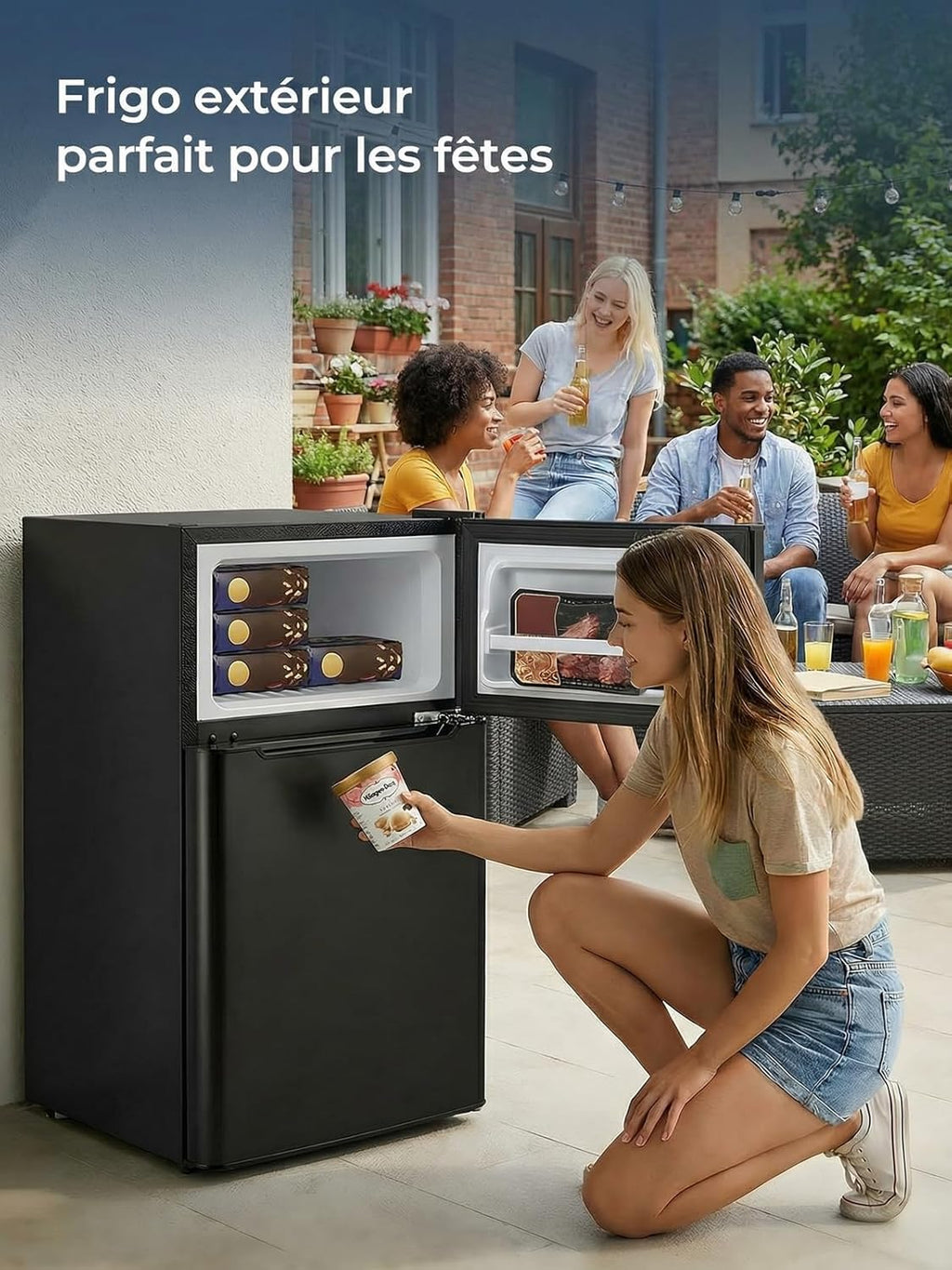 Mini refrigerador FOHERE 2026 con compartimento congelador, pequeño, 90 L, compartimento congelador de 26 L | Refrigerador de 64 L para dormitorios, termostato de 7 etapas, eficiencia energética, 43 dB con 2 puertas intercambiables, para residencias