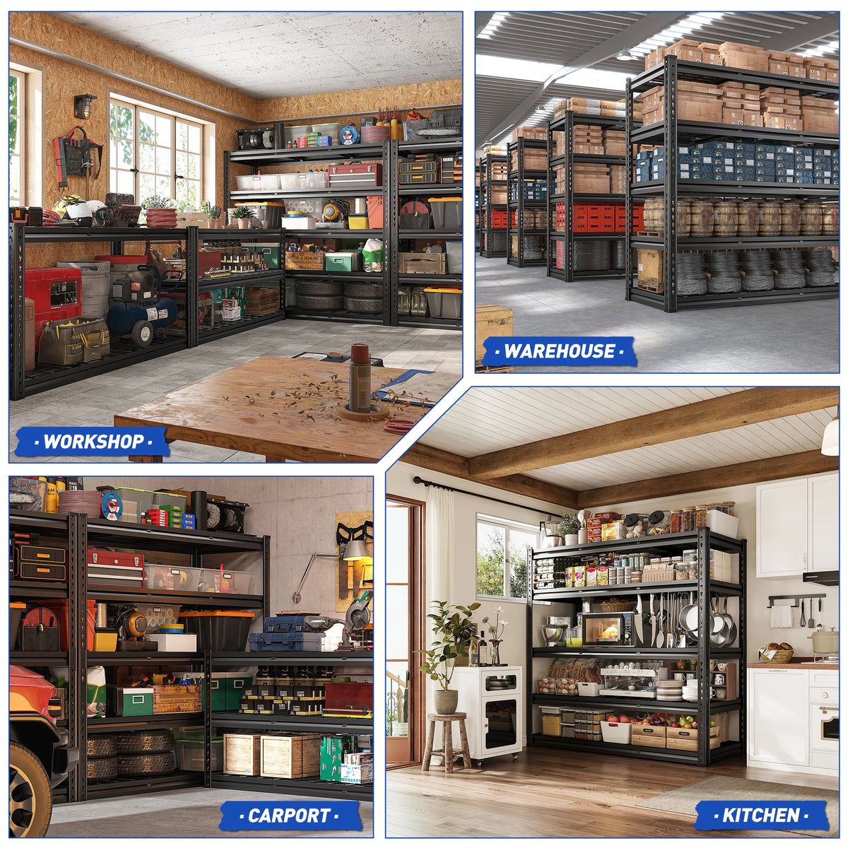 2026 REIBII 48" W Garage Shelving Units 5 Tier Storage Shelves Heavy Duty Adjustable Metal Utility Shelf-72" H x 48" W x 24" D