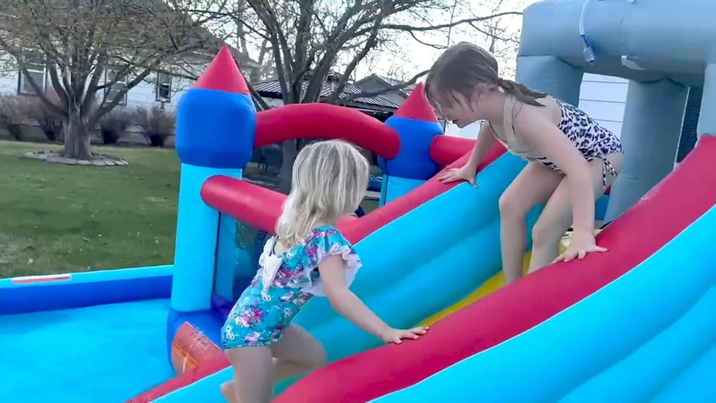 2026 Inflatable Water Slides for Kids 8-in-1 Bounce House Water Park with 450W Blower Climbing Wall, Splash Pool, 2 Water Cannons, Basketball Hoop, Water Slide, Crocodile Sprinkler for Gift Backyard Party