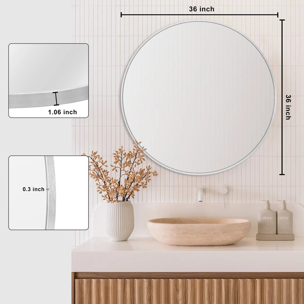 2026 Modern Round Bathroom Vanity Mirror, Wall Mounted Circular Mirror for Bathroom, Bedroom and Home Decor