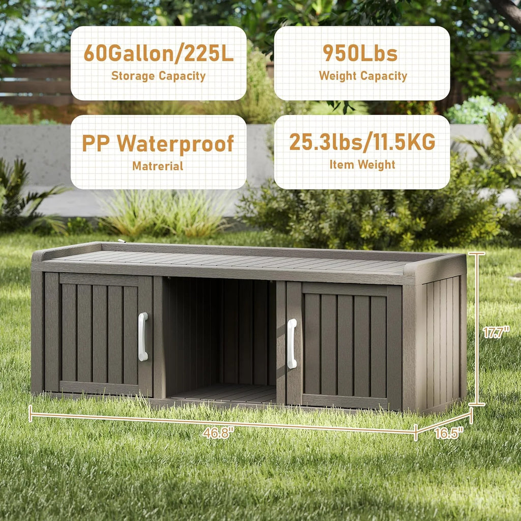2026 KAMABOKO Outdoor Shoe Storage Cabinet, Waterproof UV-Resistant Entryway Storage Bench Indoor Outdoor with 2 Barn Doors, Adjustable Shelves for Entryway, Bedroom, Hallway,Living Room(Black)