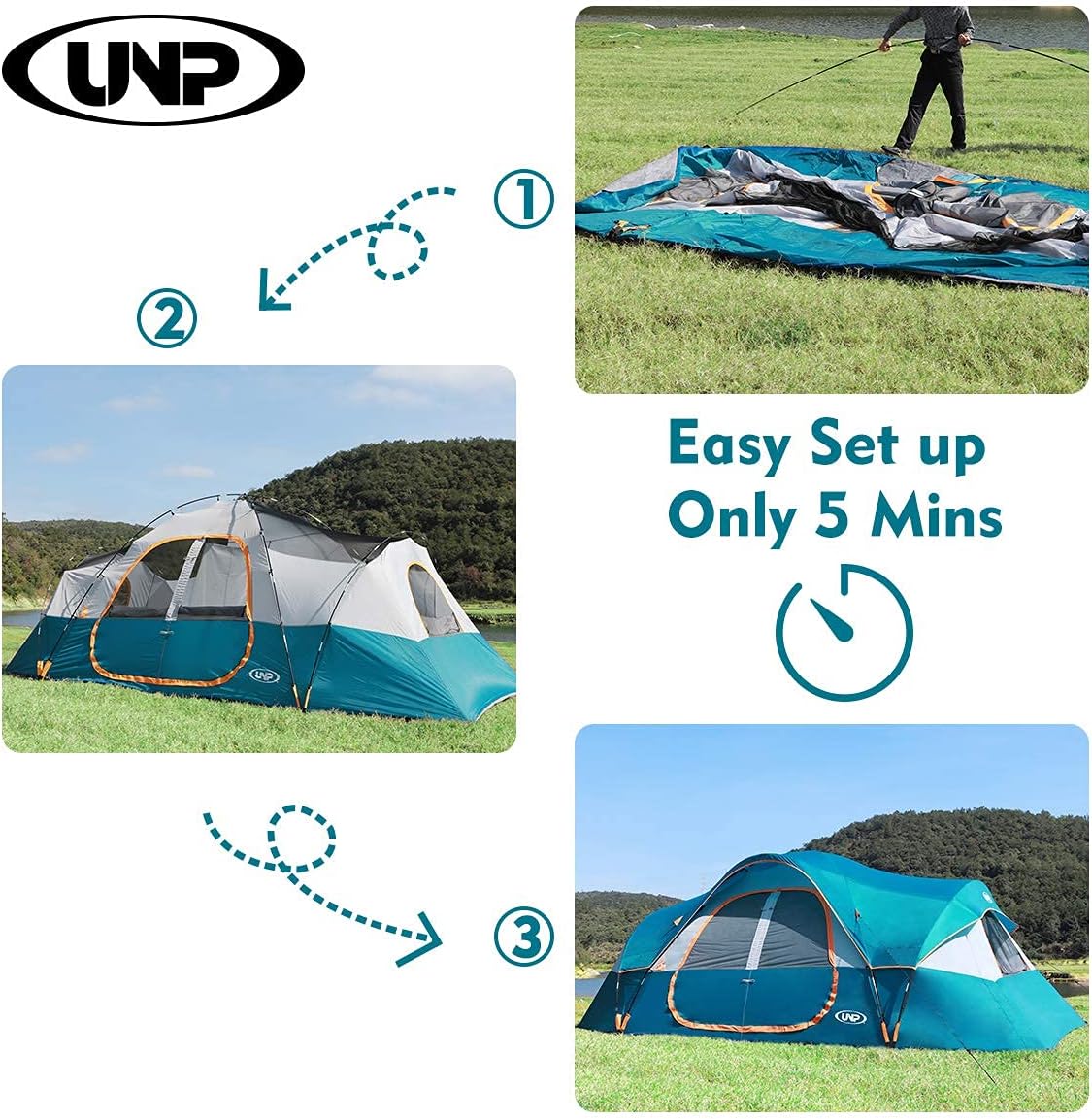 2026 Camping Tent 10-PERSON-FAMILY Tents, Parties, Music Festival Tent, Big, Easy Up, 5 Large Mesh Windows, Double Layer, 2 Room, Waterproof,…