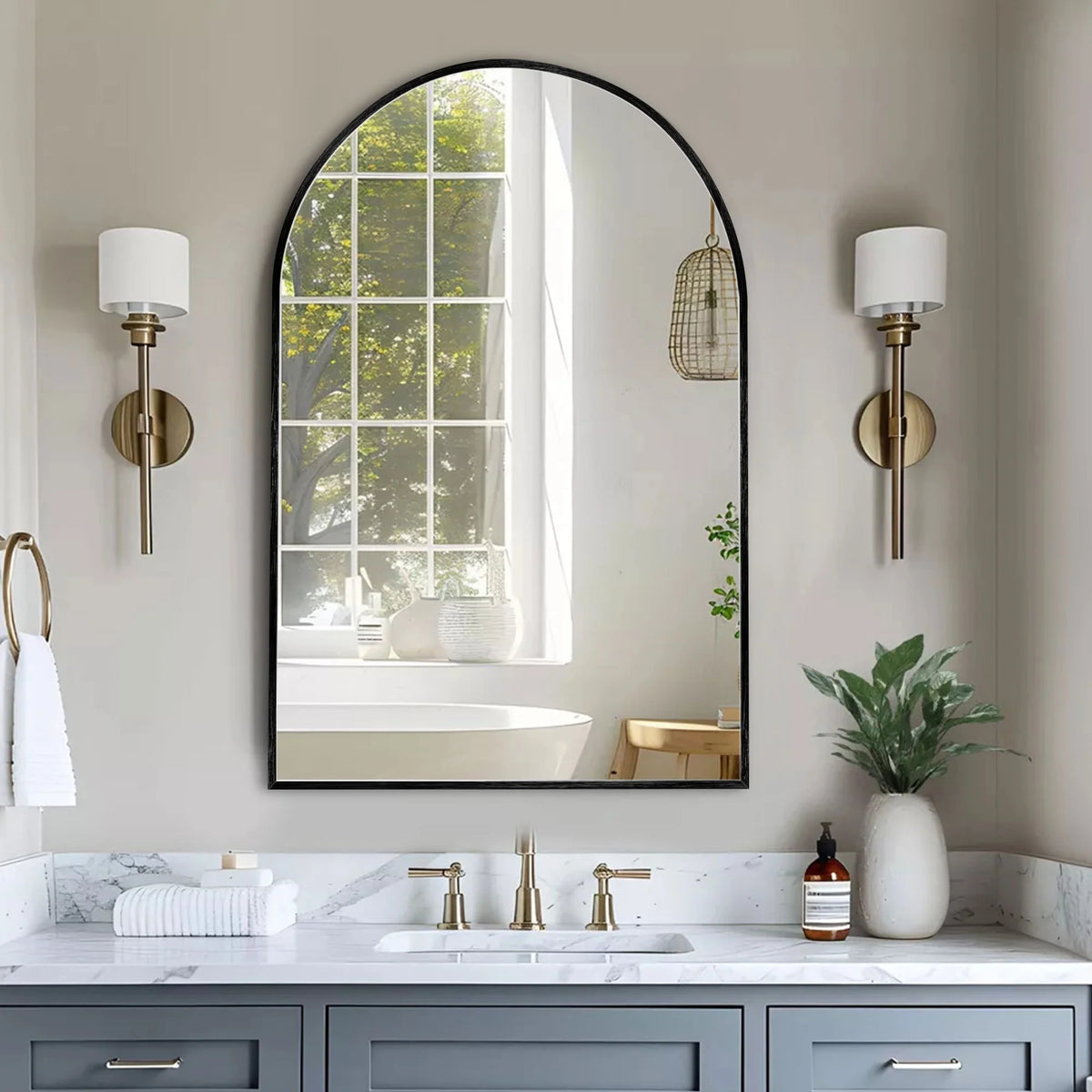 2026 Modern Arch Aluminum Bathroom Wall Mirror, Wall Mounted Vanity Mirror for Bathroom, Bedroom and Home Decor