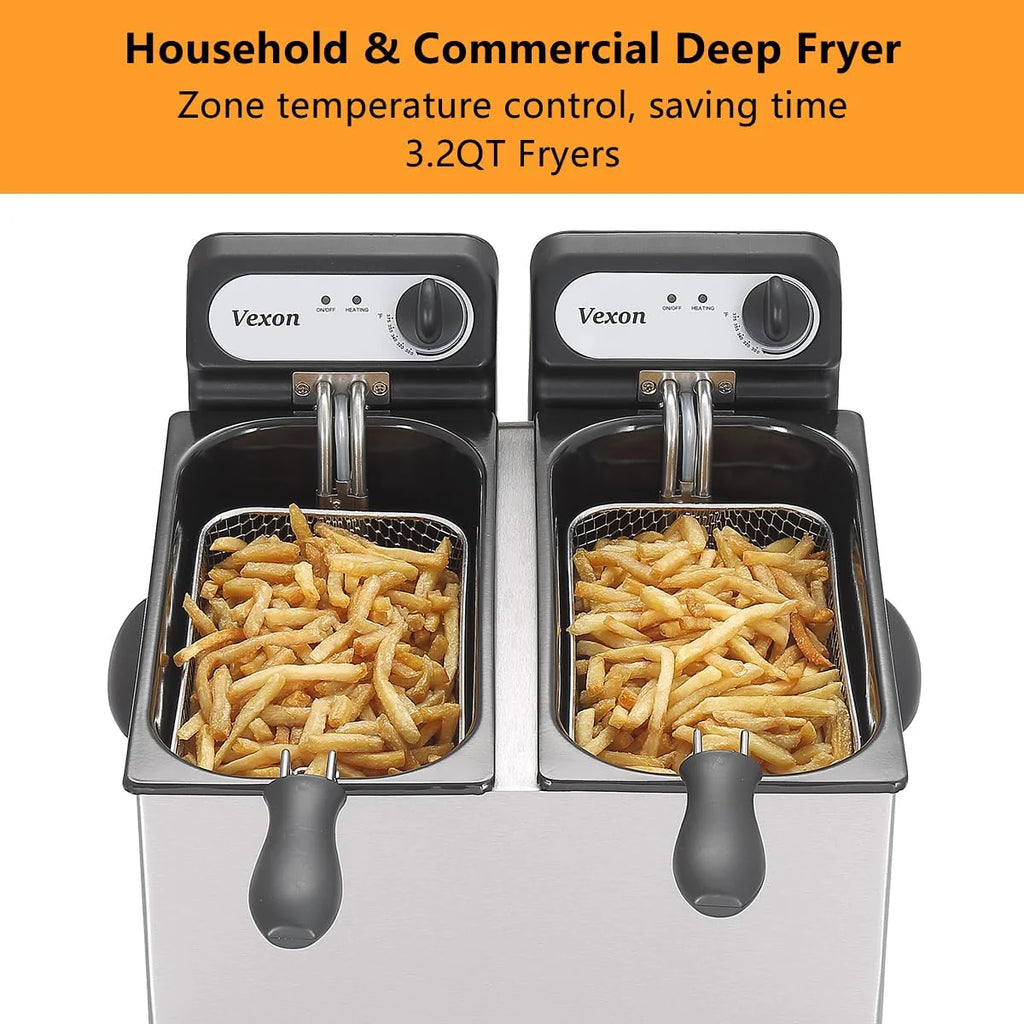 2026 3000W Commercial Electric Deep Fryer with Baskets & LIDS,2X3L Stainless Steel Double Deep Fryer,small Deep Fryer with Basket,temperature…