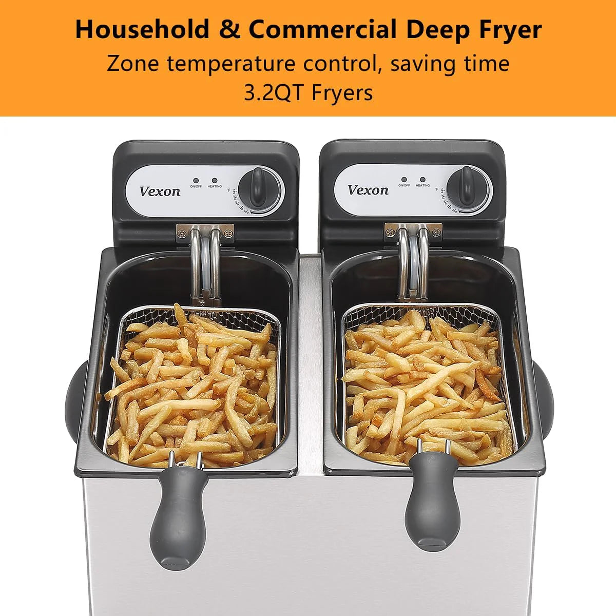 2026 3000W Commercial Electric Deep Fryer with Baskets & LIDS,2X3L Stainless Steel Double Deep Fryer,small Deep Fryer with Basket,temperature…