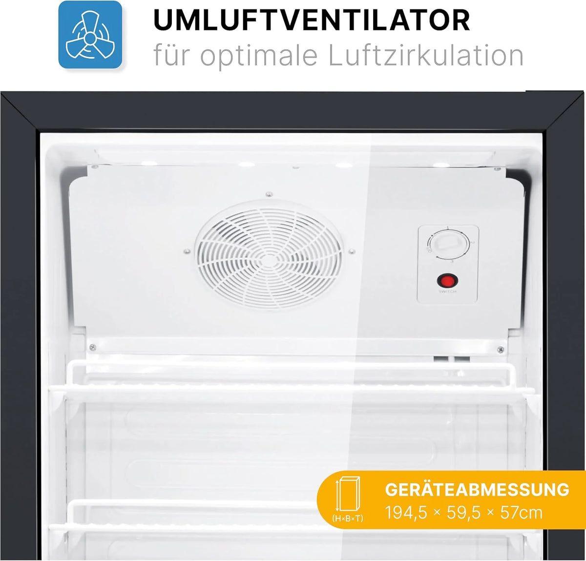 Refrigerador Bomann® 2026 con puerta de vidrio | Enfriador de bebidas con cerradura | 6 estantes ajustables en altura | Capacidad de 30 kg por estante | 347 litros | Refrigerador grande | Enfriador de botellas con luz LED | KSG 7351 Negro