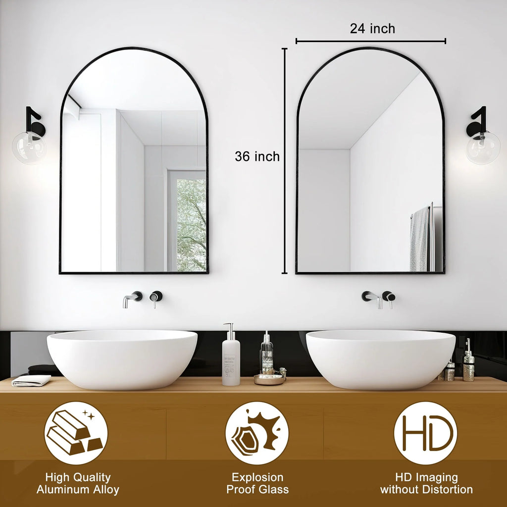2026 Modern Arch Aluminum Bathroom Wall Mirror, Wall Mounted Vanity Mirror for Bathroom, Bedroom and Home Decor