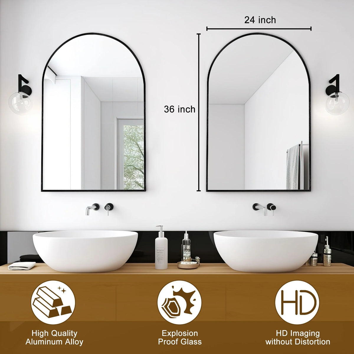 2026 Modern Arch Aluminum Bathroom Wall Mirror, Wall Mounted Vanity Mirror for Bathroom, Bedroom and Home Decor