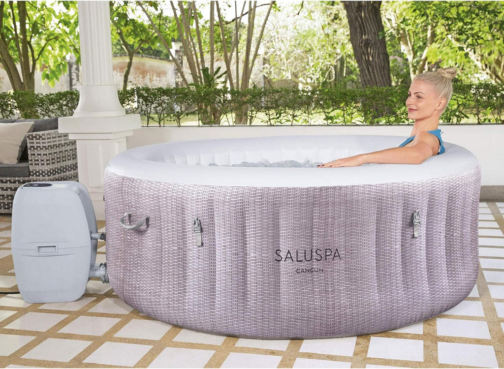 2026 Large Round 2 to 4 Person Inflatable Hot Tub Portable Outdoor Spa with 120 Airjets and Energysense Cover, Grey