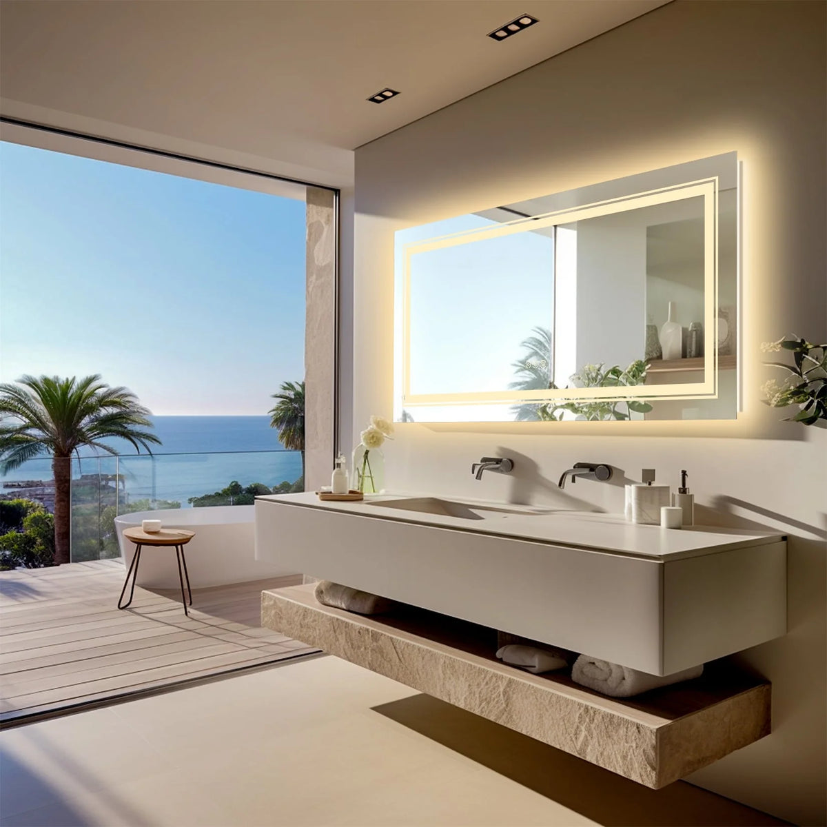 2026 Extra Large LED Lighted Bathroom Mirror, Anti-Fog Wall Mounted Vanity Mirror with 3 Colors