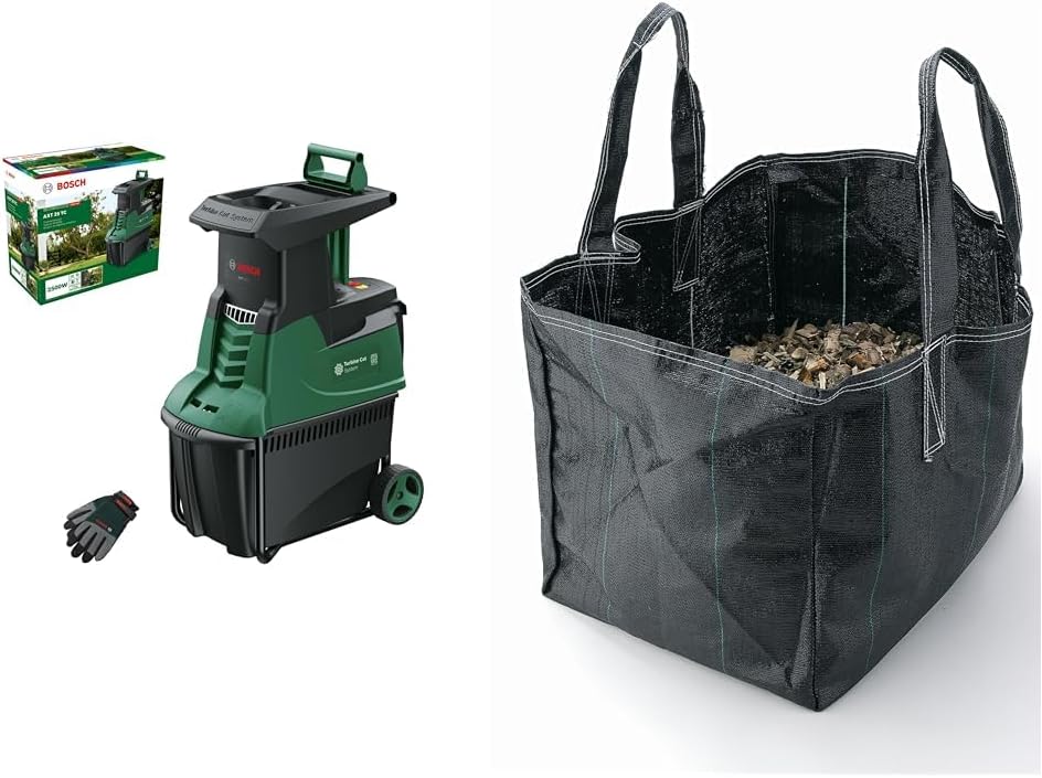 Trituradora de turbina Bosch AXT 25 TC 2026 (2500 W; apta para madera y residuos de jardín duros; incluye guantes de jardinería; caja recolectora integrada de 53 l; en caja de cartón) – Edición