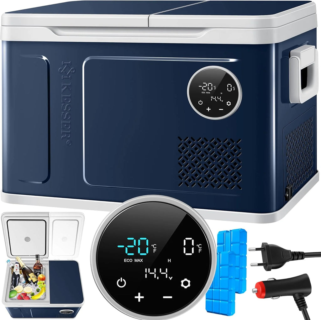 Nevera portátil KESSER 2026 con compresor, 2 en 1, doble zona de refrigeración y congelación, con congelador eléctrico, 2 acumuladores de frío y control táctil LED | Refrigerador con capacidad de enfriamiento hasta – 20 °C para camping, coche y