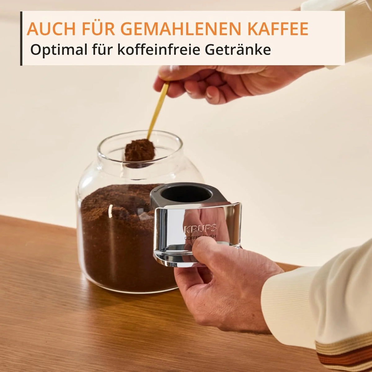 Cafetera automática Krups Coffee Crush Extra 2026, molinillo de acero inoxidable para café recién molido, solo 15 cm de ancho, panel de control inteligente, también para café premolido, fácil limpieza, color negro, SA4028E0