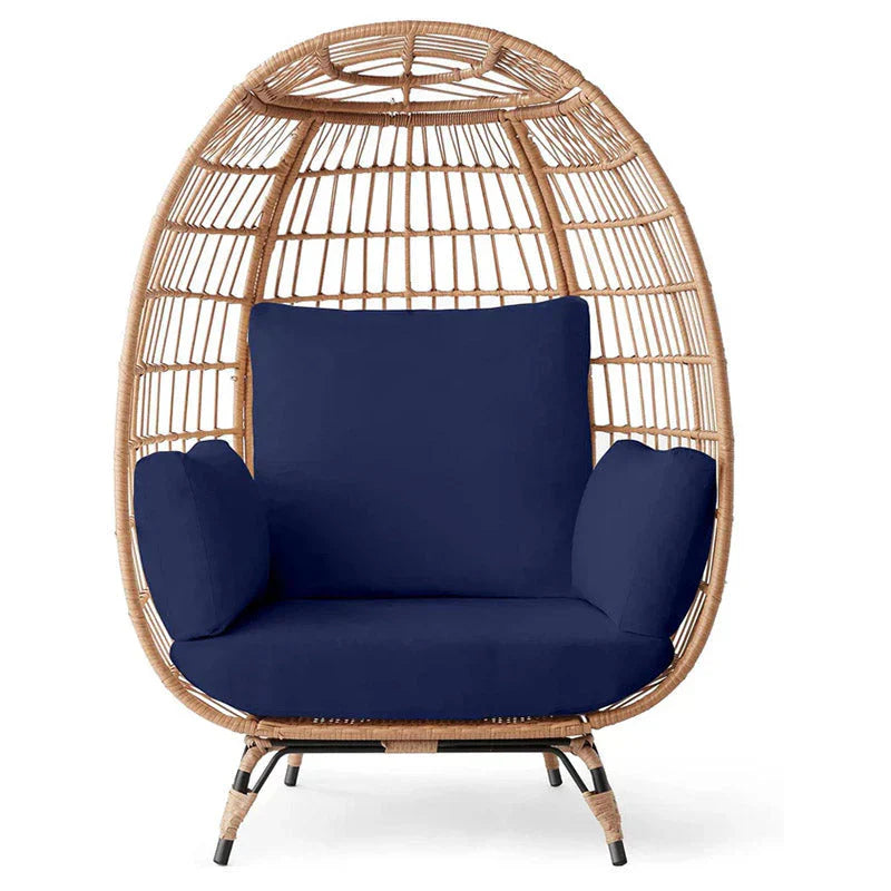 2026 Ivory Wicker Egg Chair, Oversized Indoor Lounger, 440lb Capacity, Bohemian Style, Steel Frame, Cushions Included