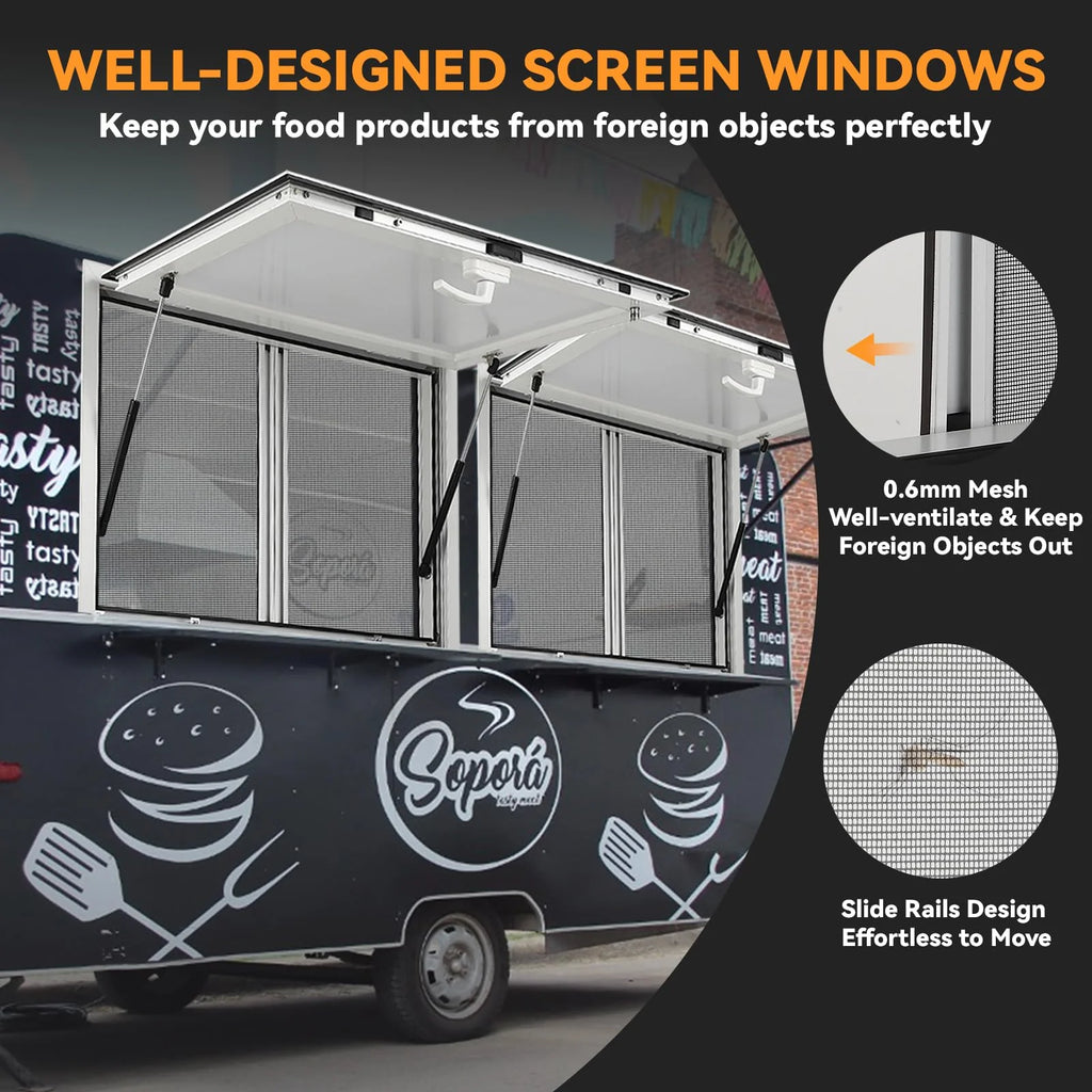 2026 Concession Window 36W X 36H Aluminum Alloy Food Truck Service Window with Sliding Screens & Awning Door, Hydraulic Lift, Locking Mechanism,…