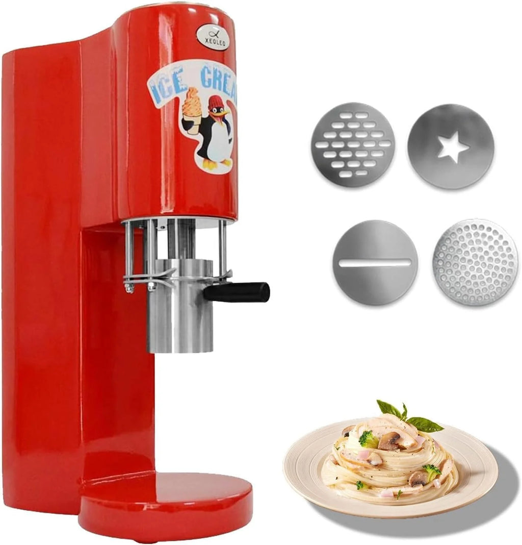 Máquina comercial de helado de espagueti 2026, 28 – 30 l/h, máquina profesional de helado de pasta con 4 formas diferentes de pasta, para hostelería y heladerías (Rojo)