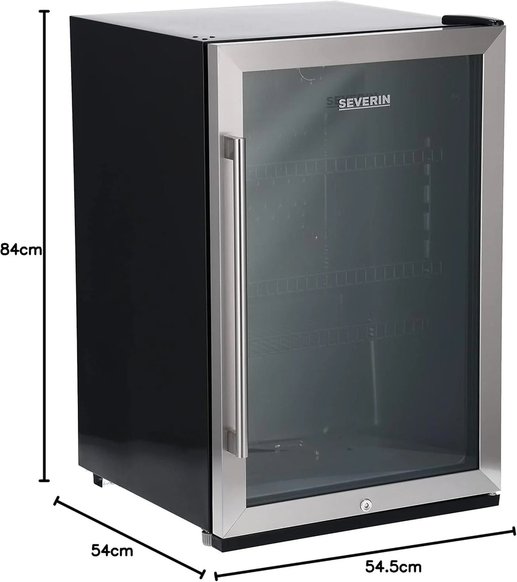 Nevera para botellas SEVERIN 2026, con cerradura integrada e iluminación LED integrada, capacidad neta de 118 L, color negro/plata, FSK 8840