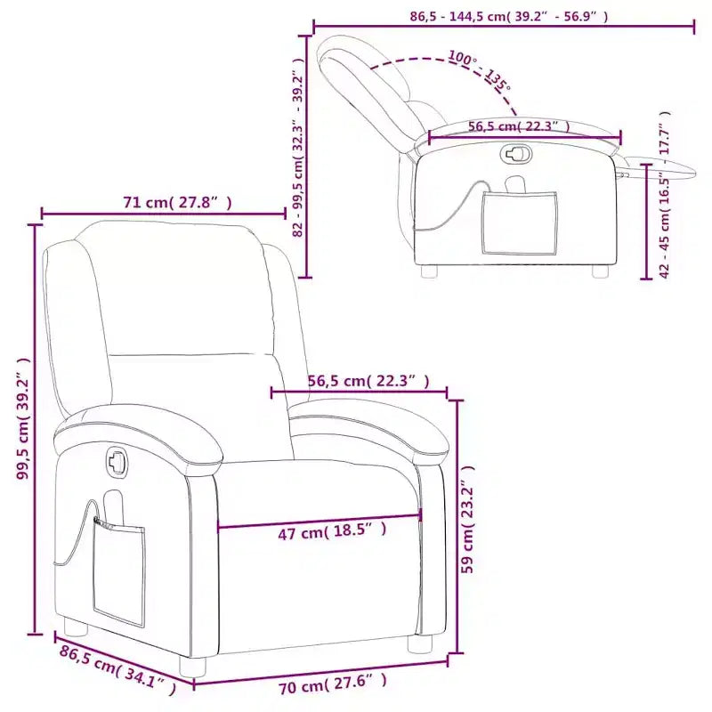 2026 Sillón reclinable de masaje – Vibración de 6 puntos, cuero auténtico, ajustable, negro