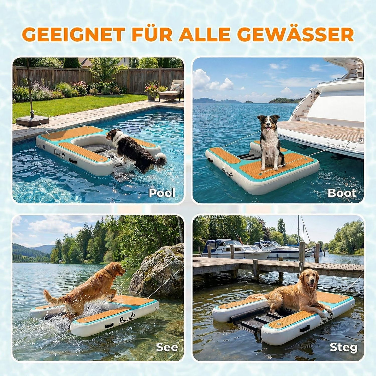 Rampa inflable para perros PawHut 2026, rampa para perros para piscinas, 151 x 102 cm, bote portátil para perros con superficie antideslizante de EVA, escalera flotante para perros grandes de hasta 100 kg, escalera de natación para piscinas, botes y
